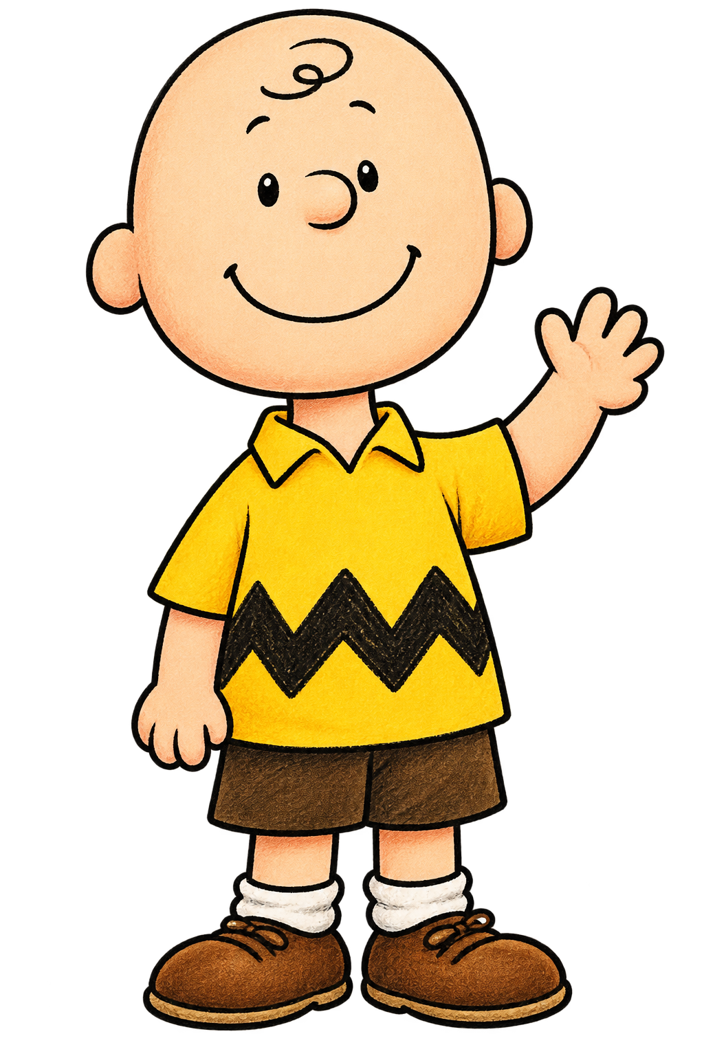 Charlie Brown sonríe y saluda