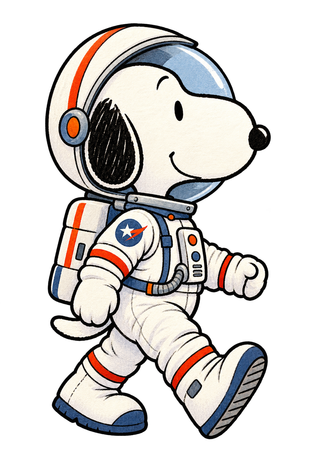 Snoopy camina hacia el cohete